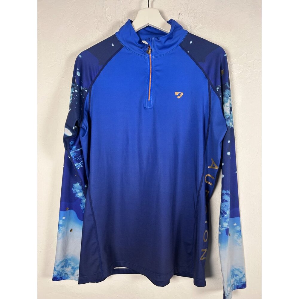 Aubrion Womens Hyde Park Base Layer Shirt Top XL Blue 1/4 Zip Pullover Stretch
